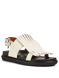 Fringe Leather Slingback Sandals