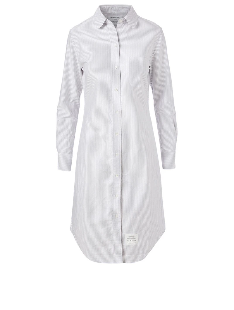 Cotton Midi Shirt Dress Striped Print