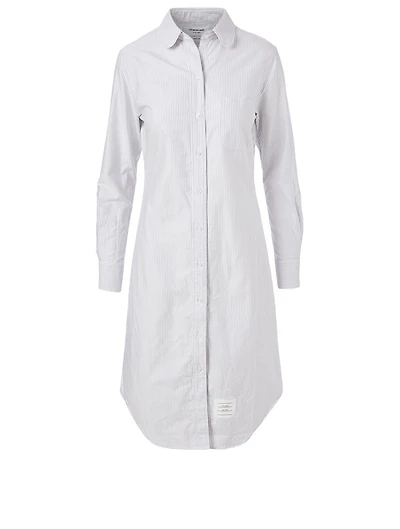 Cotton Midi Shirt Dress Striped Print