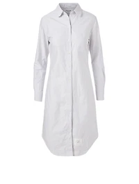 Cotton Midi Shirt Dress Striped Print
