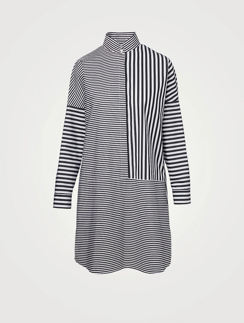 Cotton Poplin Patchwork Dress Striped Print