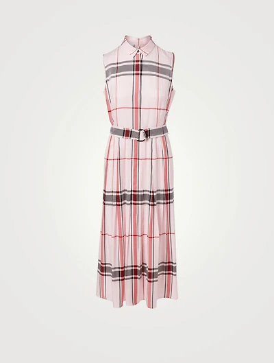Sleeveless Pleated Long Dress Check Print