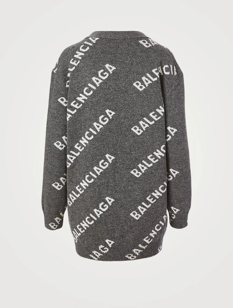 Wool Cardigan Logo Print