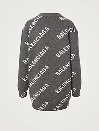 Wool Cardigan Logo Print