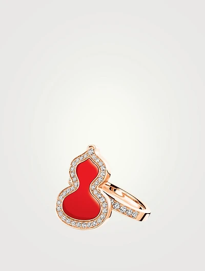 Small Wulu 18K Rose Gold Ring With Diamonds And Red Agate