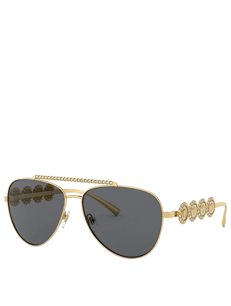 Signature Medusa Aviator Sunglasses With Crystals