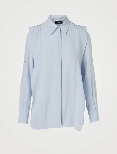 Marocain Silk Ruffled Blouse