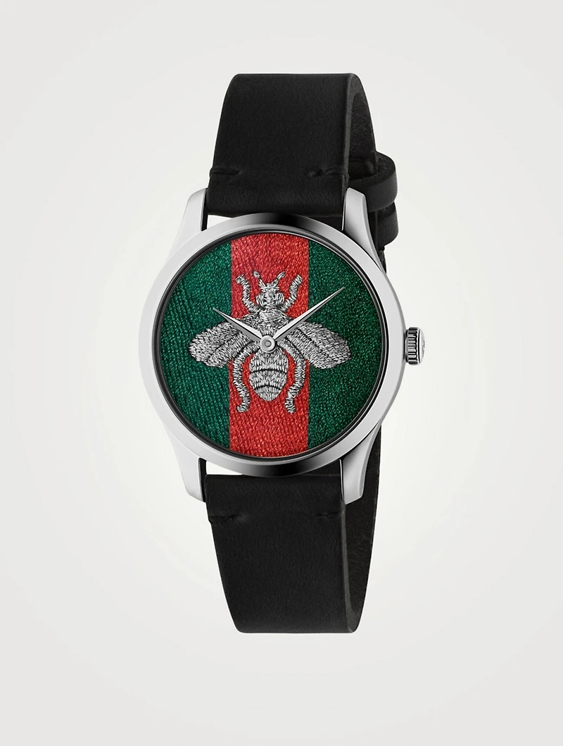 G-Timeless Web Leather Strap Watch