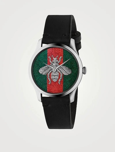 G-Timeless Web Leather Strap Watch