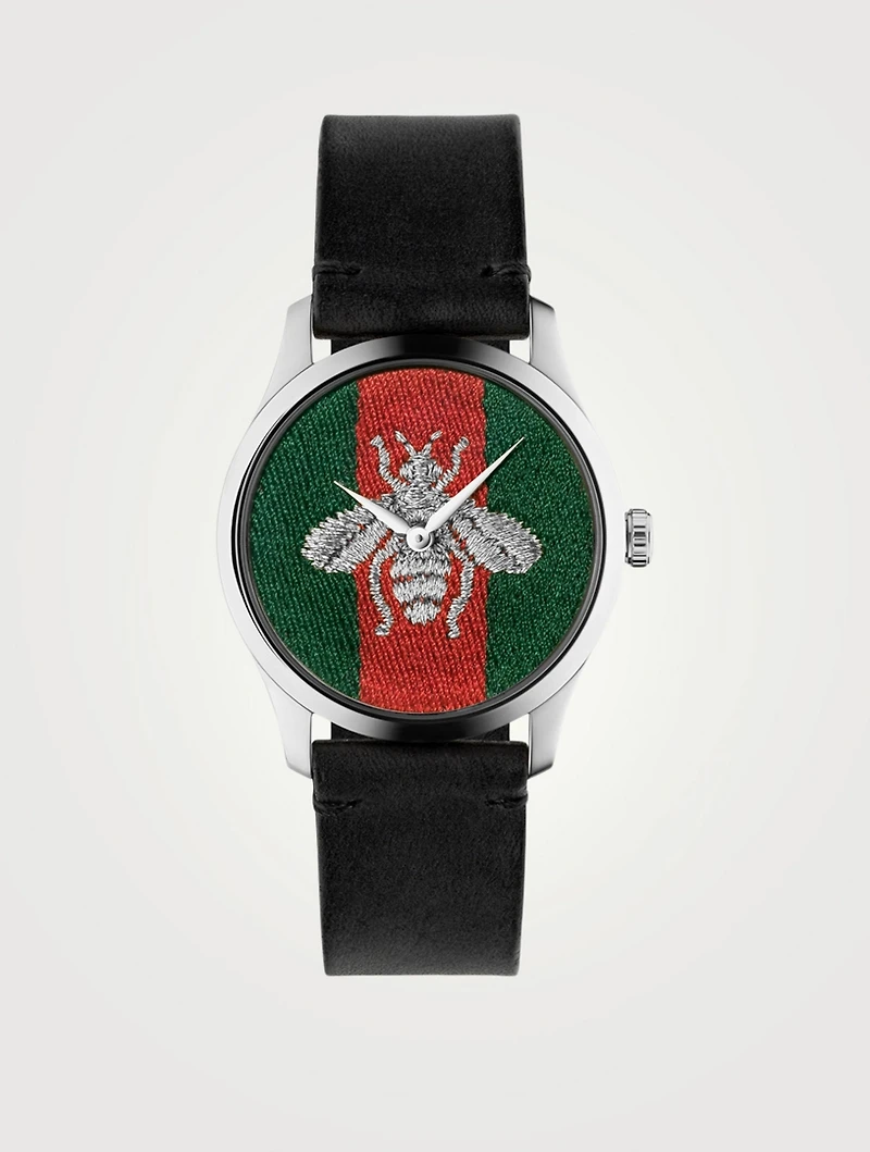 G-Timeless Web Leather Strap Watch