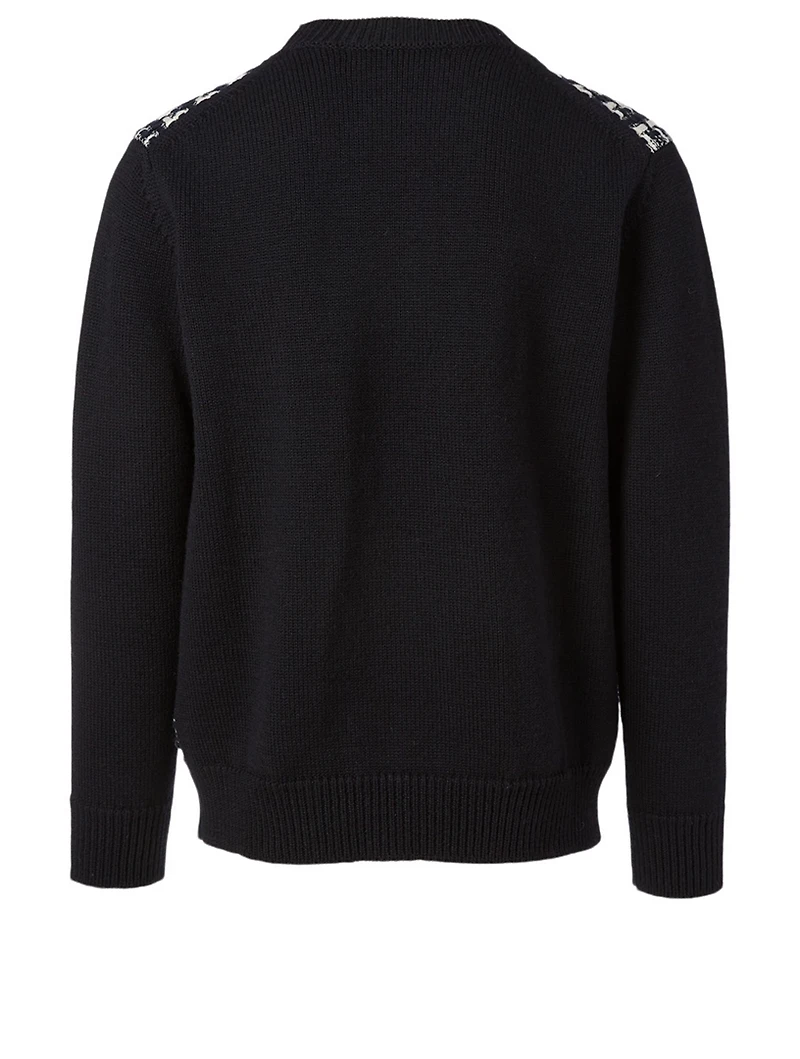 Wool Crewneck Sweater Check Print