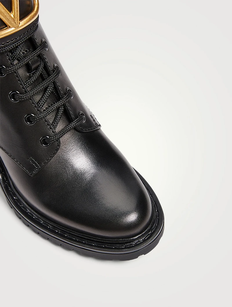 VLOGO Leather Heeled Combat Boots