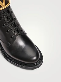 VLOGO Leather Heeled Combat Boots