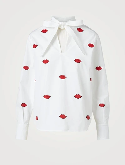 Cotton Blouse Lip Print