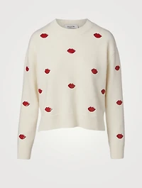 Wool And Cashmere Crewneck Sweater With Embroidered Lips