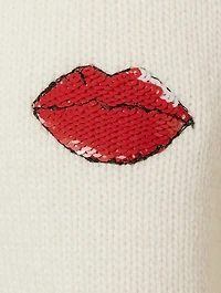 Wool And Cashmere Crewneck Sweater With Embroidered Lips