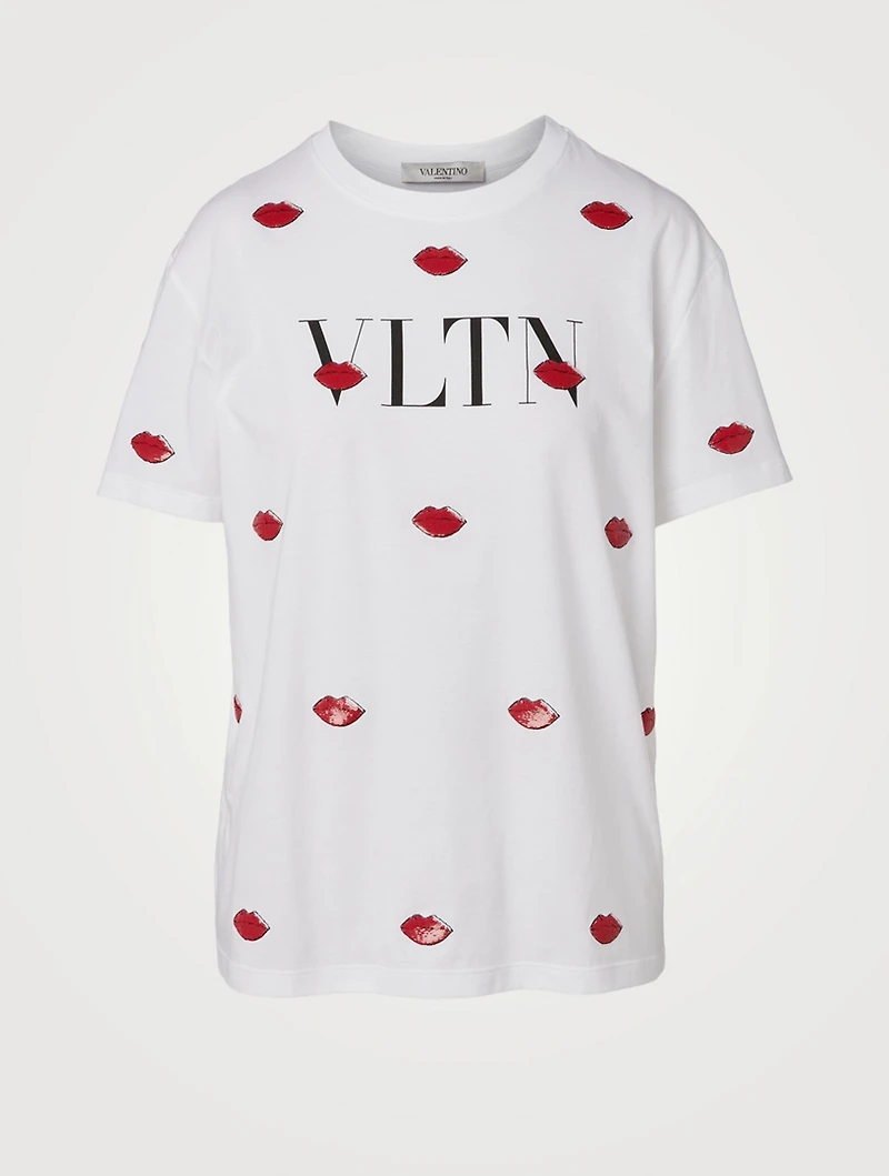 VLTN Cotton T-Shirt With Embroidered Lips
