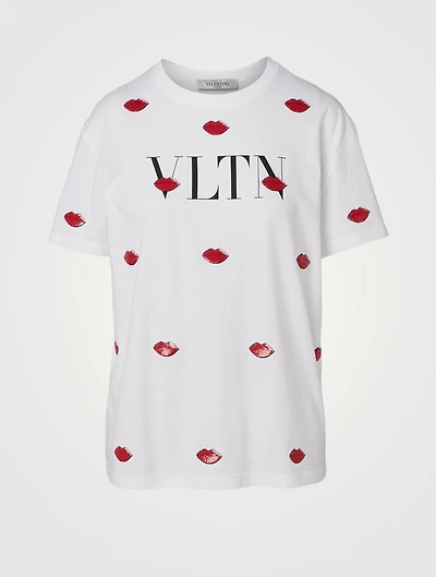 VLTN Cotton T-Shirt With Embroidered Lips