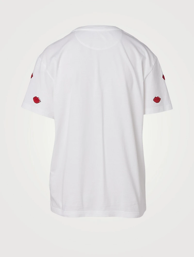 VLTN Cotton T-Shirt With Embroidered Lips
