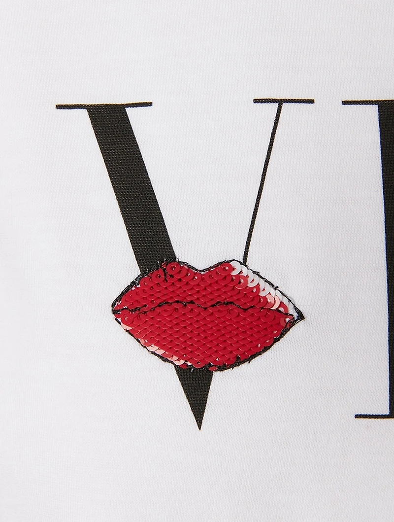 VLTN Cotton T-Shirt With Embroidered Lips