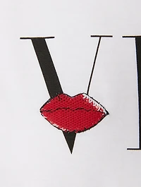 VLTN Cotton T-Shirt With Embroidered Lips