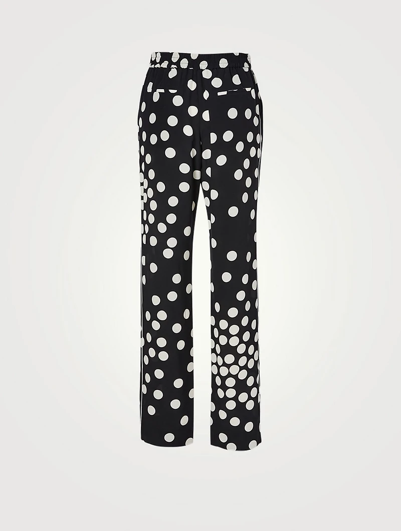 Crepe de Chine Pants With Patchy Big Dots Print
