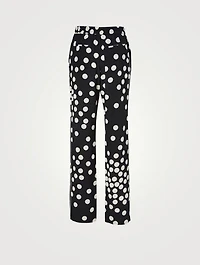 Crepe de Chine Pants With Patchy Big Dots Print