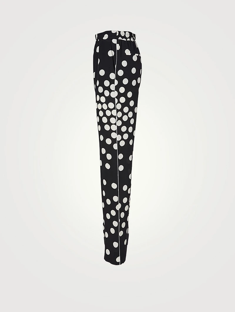 Crepe de Chine Pants With Patchy Big Dots Print