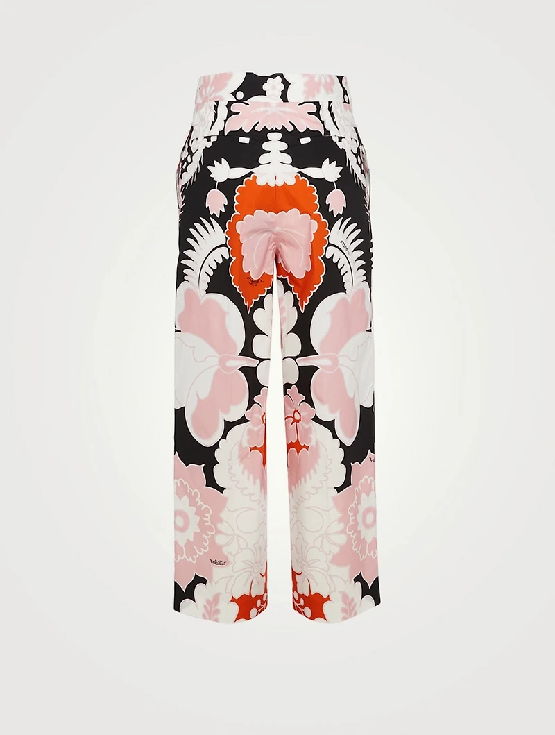 Cotton Cropped Pants Floral Print