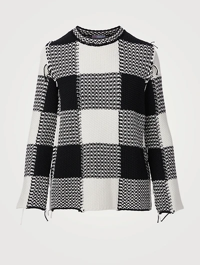 Cotton Sweater With Macro Vichy Motif