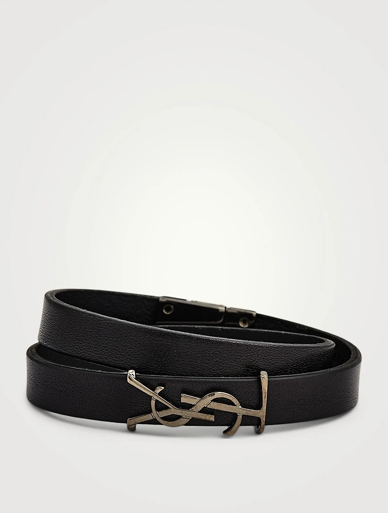 YSL Monogram Leather Double Wrap Bracelet