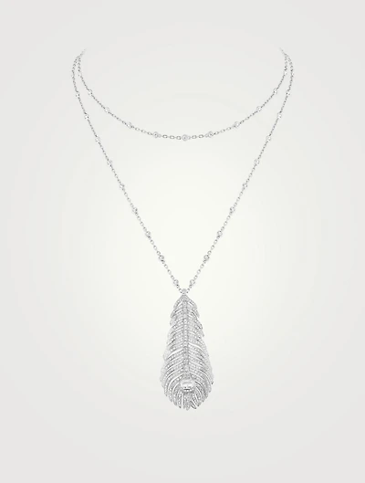 Plume De Paon White Gold Layered Pendant Necklace With Diamonds