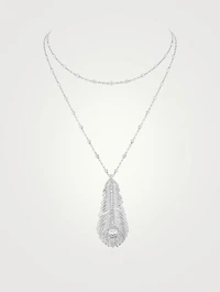Plume De Paon White Gold Layered Pendant Necklace With Diamonds