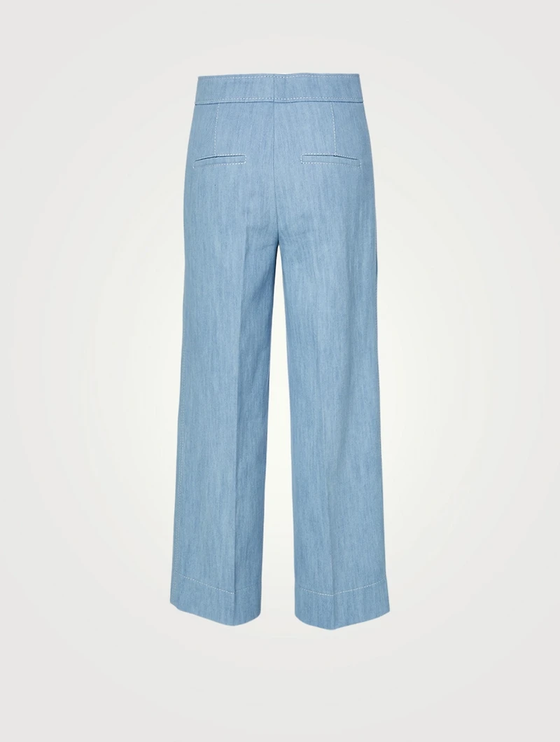 Cotton Stretch Wide-Leg Denim Pants