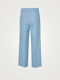 Cotton Stretch Wide-Leg Denim Pants