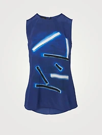 Silk Crêpe Sleeveless Printed Blouse