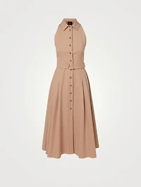 Cotton Poplin Midi Shirt Dress With Belt