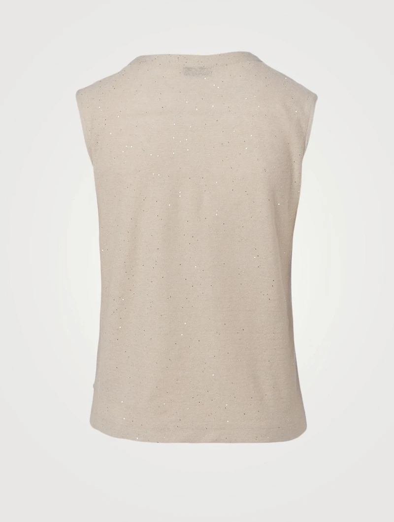 Linen-Blend Lurex Sleeveless Top