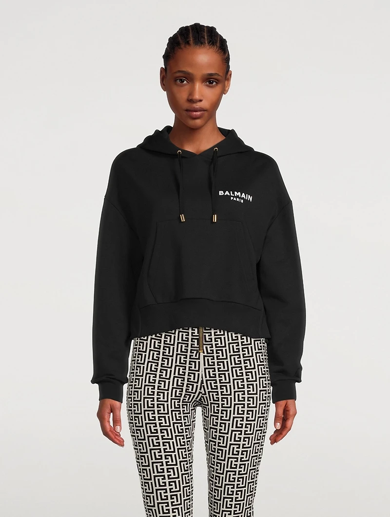 Cotton Cropped Hoodie With Logo
