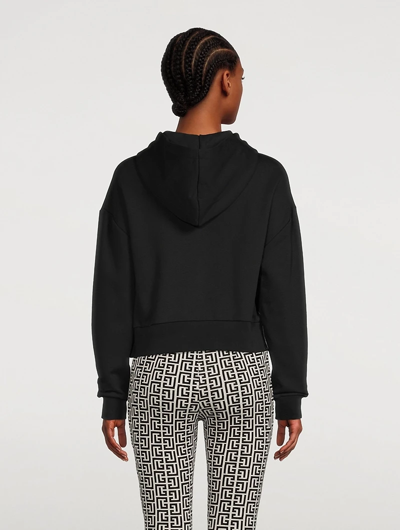 Cotton Cropped Hoodie With Logo