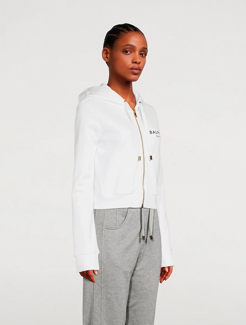 Cropped Zip Hoodie With Logo