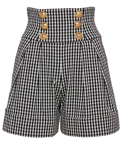 Cotton High-Waisted Shorts Gingham Print