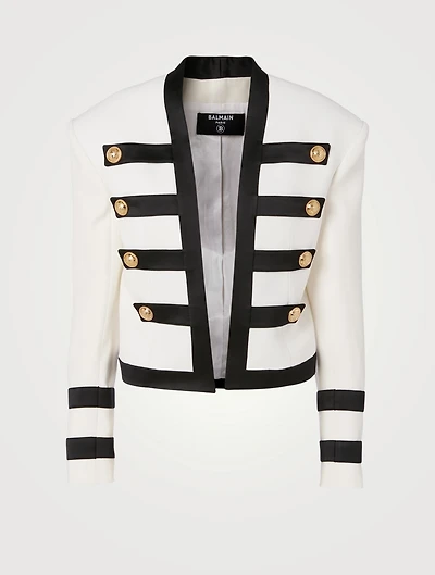 Crepe Collarless Military Jacket