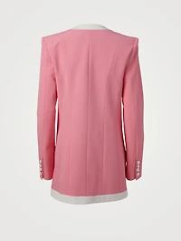 Crepe Collarless Long Blazer
