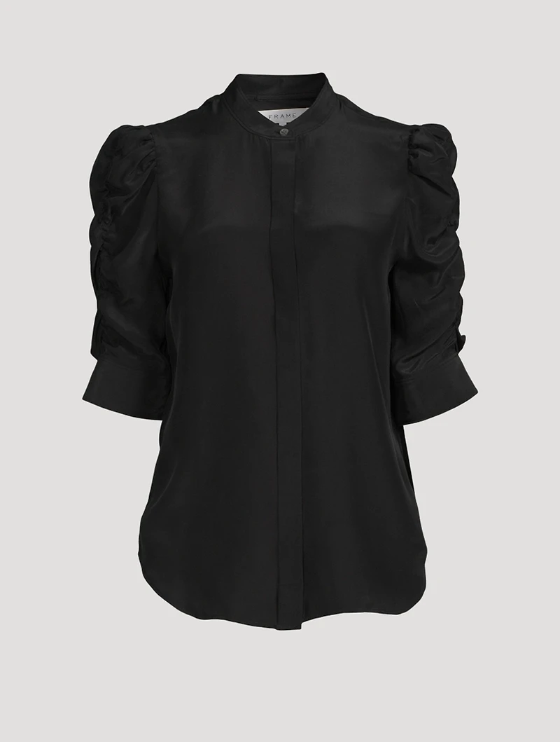 Silk Shirred-Sleeve Top