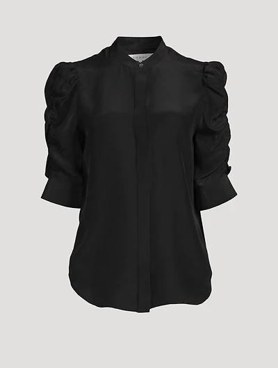 Silk Shirred-Sleeve Top