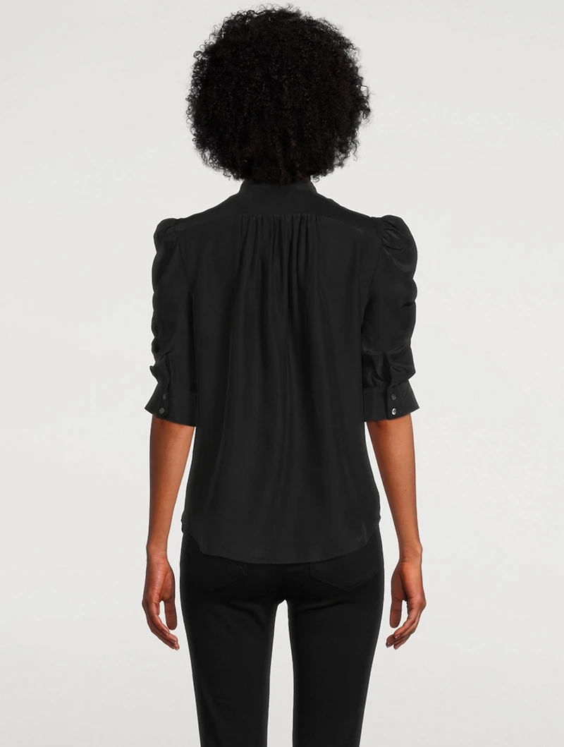 Silk Shirred-Sleeve Top