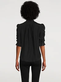 Silk Shirred-Sleeve Top