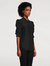 Silk Shirred-Sleeve Top