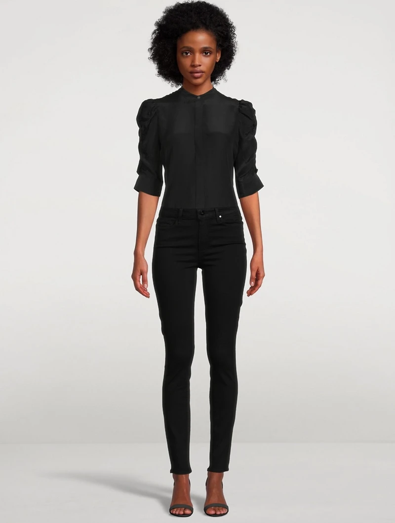 Silk Shirred-Sleeve Top